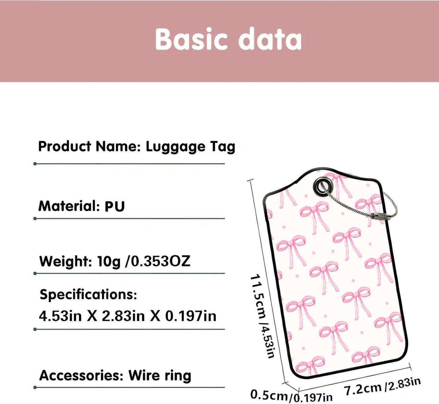 Luggage Tags for Suitcases, 2-Pack PU Leather for Cruise & Travel, Baggage ID Tags with Privacy Cover & Address Card, Durable Metal Ring, Kids Adults Travel Accessories, Blush Bows