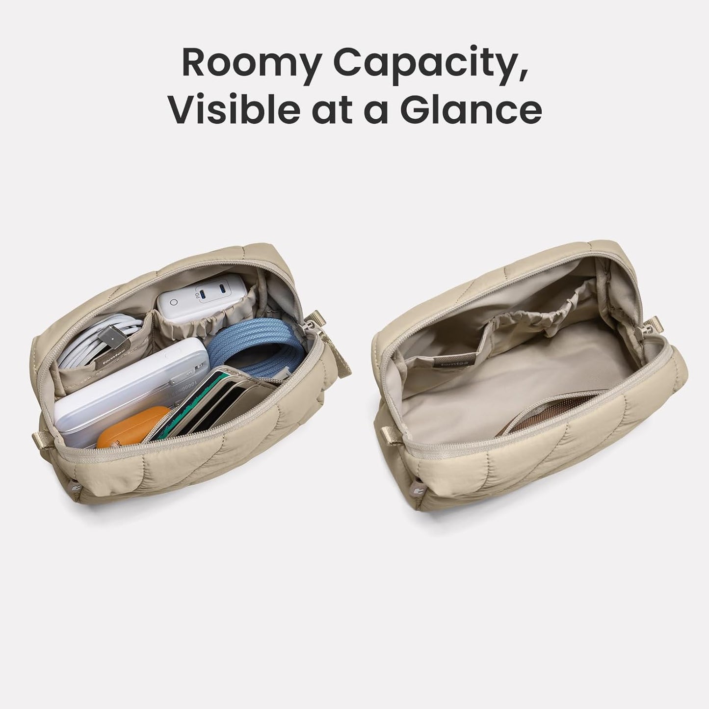 tomtoc Electronics Organizer Travel Case, Soft Puffy Organizer Bag Birthday Christmas Gifts Travel Essentials for Women Girls, Portable Accessory Tech Pouch Storage for Charger, Cord, Cable, Phone