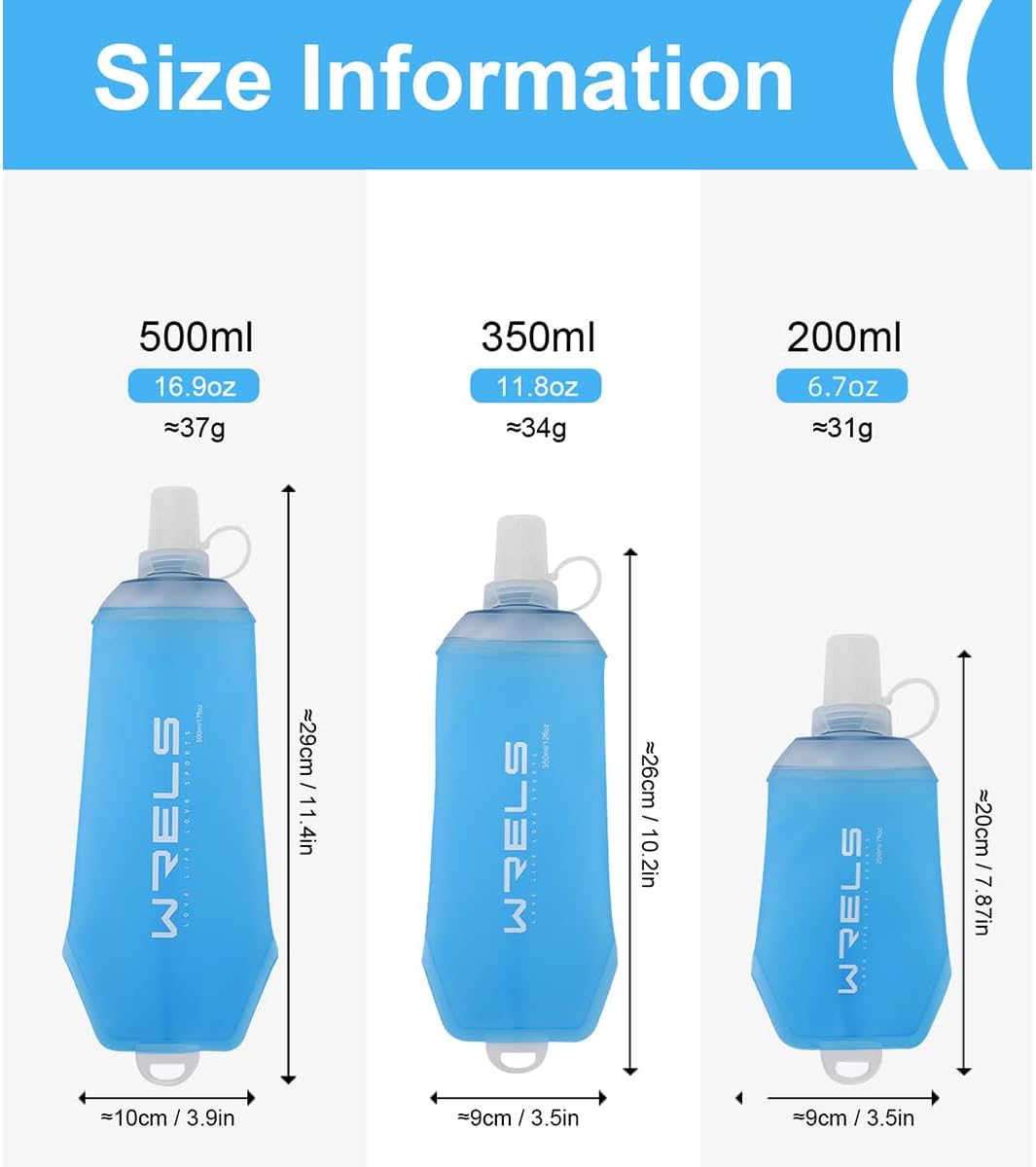 200ml/350ml/500ml Collapsible Soft Flask,BPA Free Folding Soft Water Bottle with Hanging Ring,Lightweight TPU Hydration Flask for Running Marathon Cycling Hiking