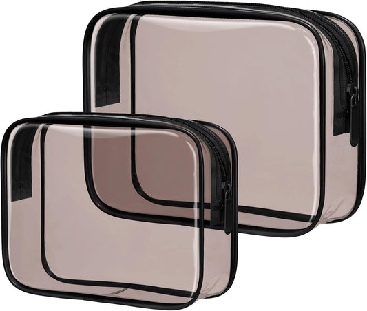 PACKISM Clear Makeup Bags - Well-made Clear Toiletry Bags for Traveling, Water-resistant Tsa Approved Toiletry Bag with Zipper Holds Small Items for Organization Fit Travel Essentials, Black Brown