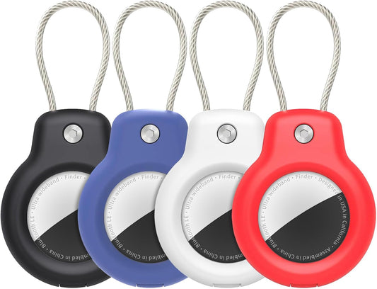 SPGUARD for AirTag Holder Case with Keychain, Air Tags-4 Pack for Apple Air Tag Holder with Wire Cable Lock Key Ring Chain Air Tagholder Accessories for GPS Item Tracker Kids,Keys,Luggage