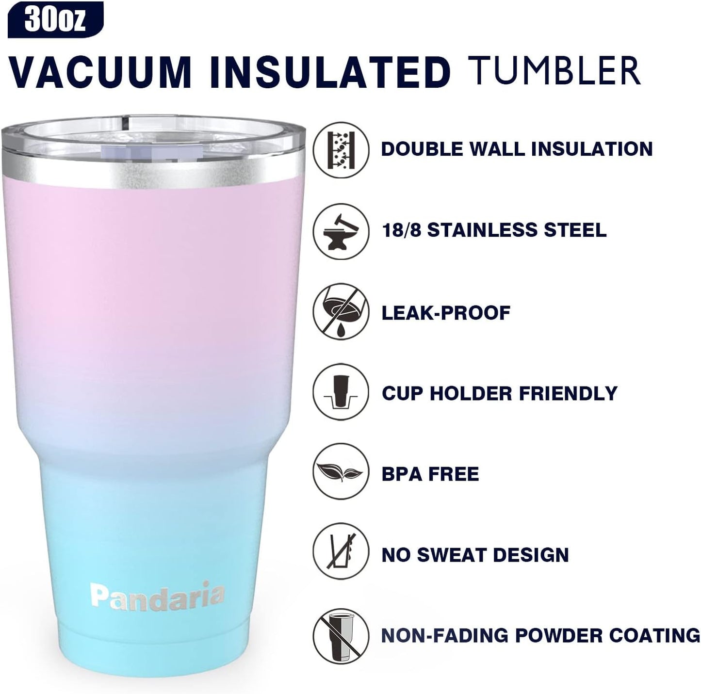 30 oz Leak Proof Tumbler with Straw, Stainless Steel Vacuum Insulated Tumbler with Straw, Durable & Dishwasher Safe, Ideal for Car, Camping, Hiking, Outdoor (Mermaid)