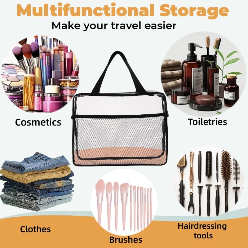 XEWEA 2PCS Large TSA Approved Clear Travel Toiletry Bags for Men Women, Transparent Makeup Cosmetic Bag with Handle,Waterproof PVC Quart Organizer Storage Pouch for Toiletries Airline Essential, Balck