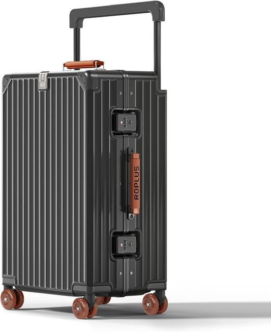 Aluminium Frame Checked-Luggage with Smooth Jelly Wheels, Hardside Zipperless Rolling Suitcase with TSA Lock (Grey, 24-Inch)