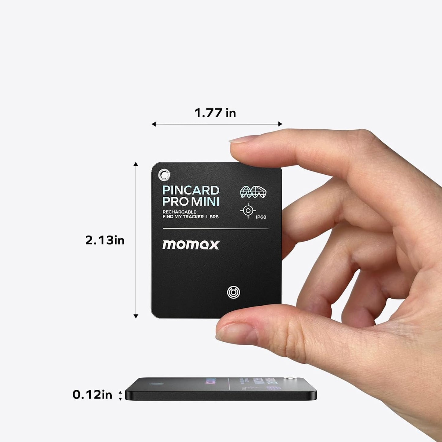 Momax Wallet Tracker Smart Finder - Rechargeable Slim Bluetooth Key Tracking Card with 1-Year Battery, Apple Find My (iOS Only), Item Locator for Luggage Tag, Suitcase, Passport, Backpacks, Mini Size