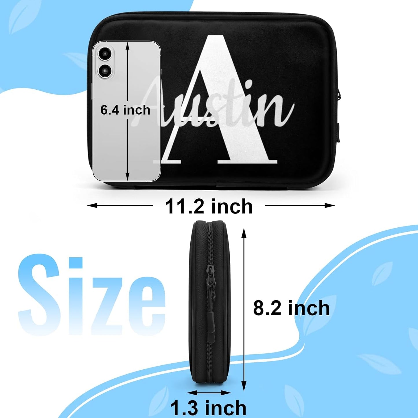 Custom Electronic Organizer Travel Case with Name Small Cable Storage Bag, Personalized Gifts Travel Essentials for Phone Cords Charger Accessories, Black