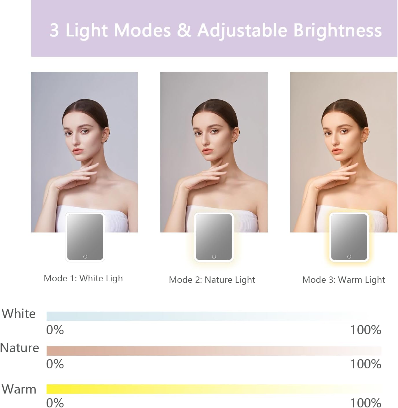 Makeup Bag with Led Mirror,Travel Makeup Organizer with 3 Color Setting, Portable Storage and Adjustable Dividers Travel Makeup Bag(Purple)