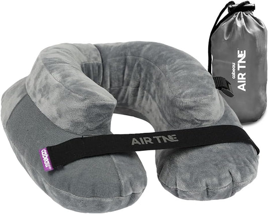 Cabeau Inflatable Travel Pillow – Air TNE – Adjustable, Lightweight, and Supportive for Sleeping on Airplanes, Trains, and Cars– Customized Fit and Compact Carrying Case (Slate Grey)
