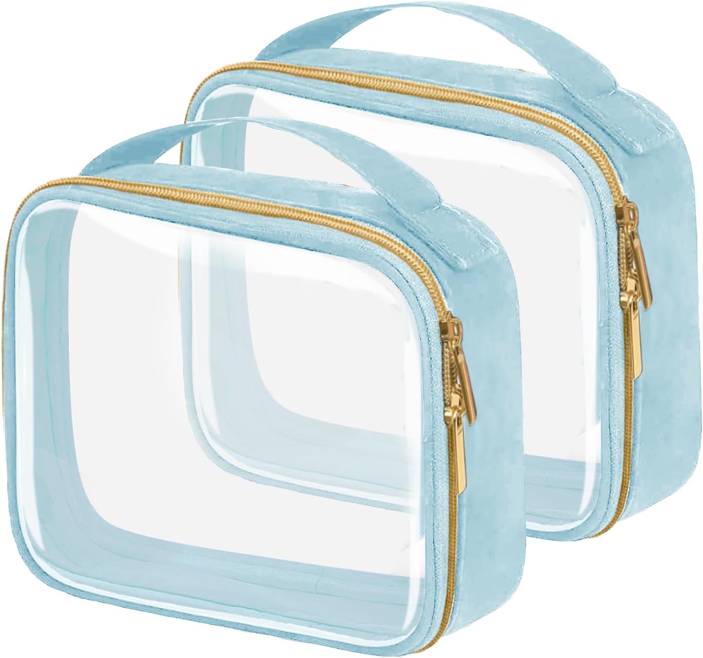 Travel Toiletry Bag,2 Pack Clear Makeup Bags with Handles,180°Opening Clear Cosmetic Bags for Traveling Women,Men,Travel Essentials,Blue
