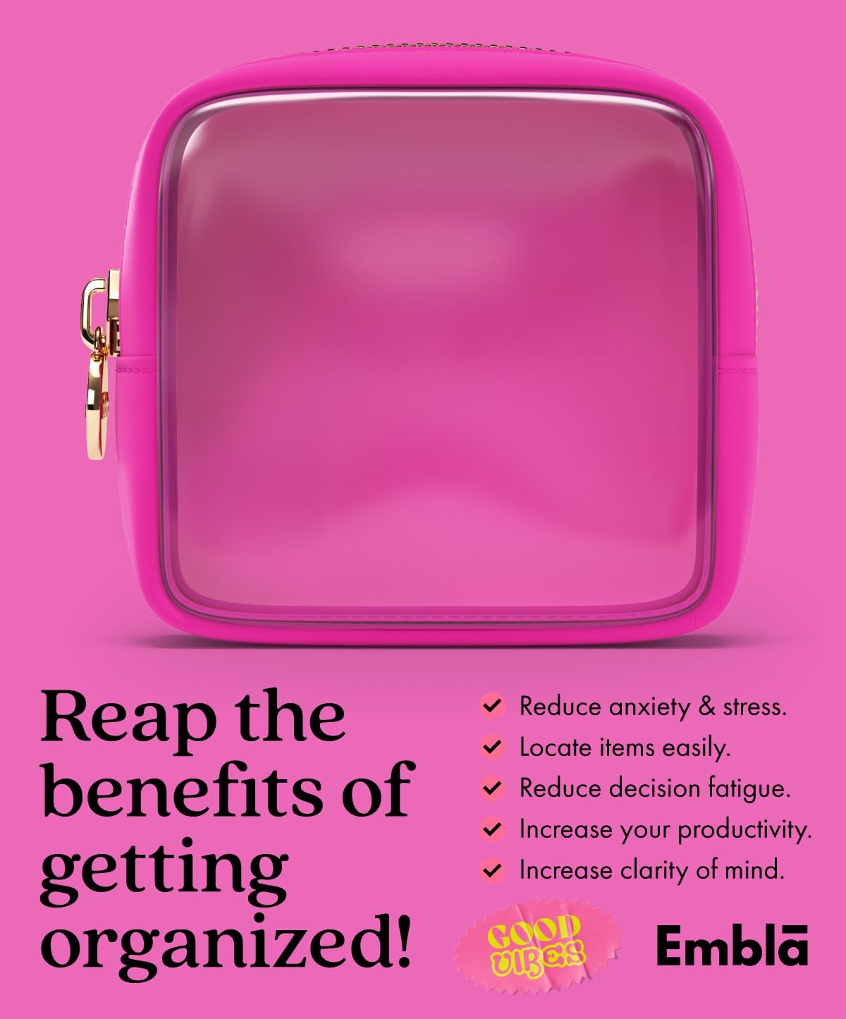 Clear Makeup Bag Zipper Pouch, Transparent Cosmetic Case Organizer, TSA Approved Travel Toiletry Case, Travel Accessories Essentials Makeup Tote for Women, Mini Cute Make up Bag for Purse - Fuchsia