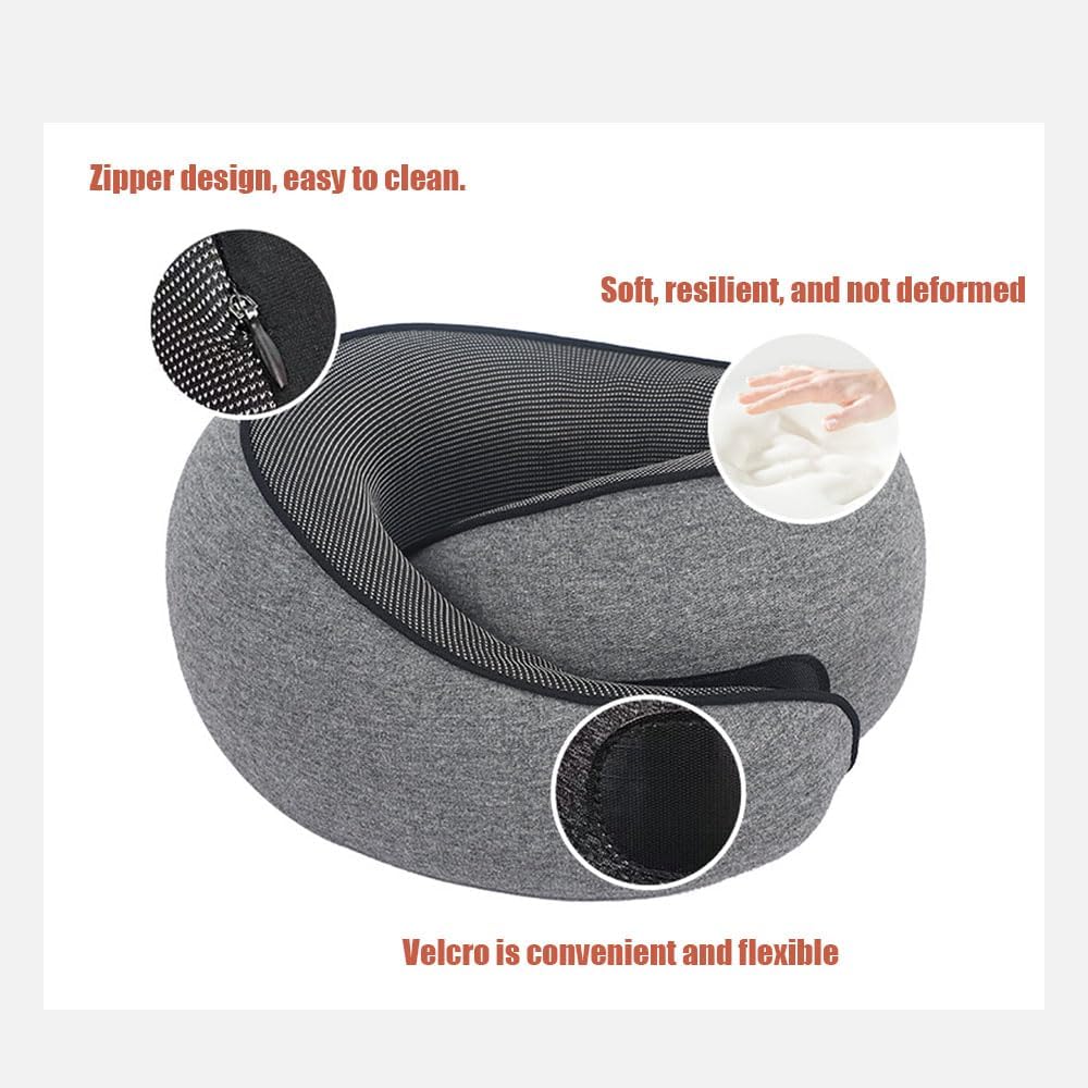 Travel Pillow, Travel Neck Pillow, 360 Degree Comfort and Breathability, Airplane Travel Neck Pillow, Stowable U-Shaped Pillow (Grey)
