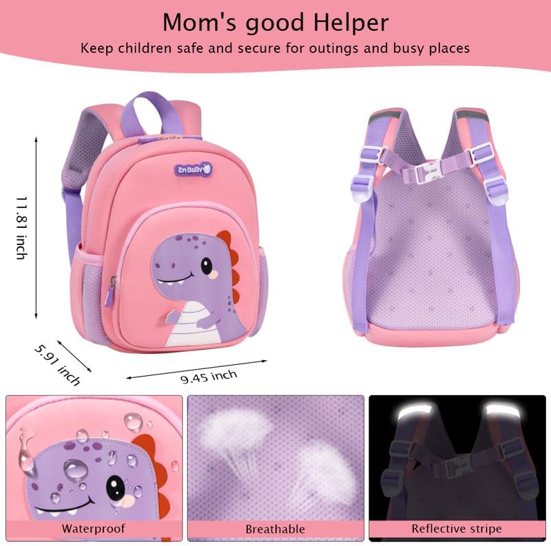 Padgene Toddler Harness Backpacks Safety Leash Kids Anti Lost Kindergarten Preschool Backpack Neoprene Lightweight Animal Schoolbag 3D Cartoon Dinasour Mini Travel Bag for Boys Girls Ages 3-5