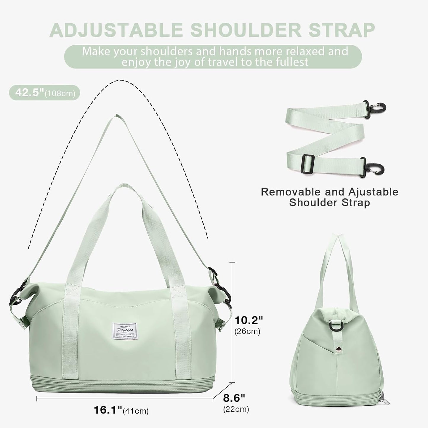 Travel Duffel Bag, Sports Tote Gym Bag, Shoulder Weekender Overnight Bag for Women