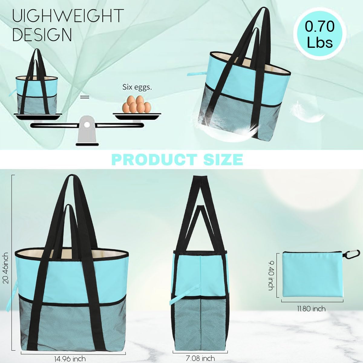 8-Pocket Waterproof Tote for Women -Sandproof Beach Bag with Zipper& Family | Foldable Travel Swim Bag (Gift-Ready)