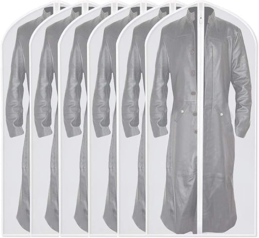 Garment Bag Covers 24''X54'' Lightweight White PEVA Breathable Bags (Pack of 6) with Study Full Zipper for Closet Clothes Storag (24''X55'', White)