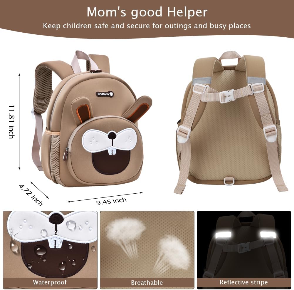 Padgene Toddler Backpacks Kids Preschool Backpack Waterproof Neoprene Animal Schoolbag Lunch backpack 3D Cartoon Mini Travel Bag for Boys Girls Ages 3-5