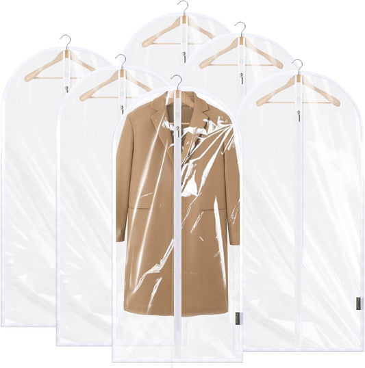 BALEINE 48'' Clear Garment Bags, 6 Packs PEVA Dress Bag for Closet Clothes Dresses Suit Coats Storage (Clear, 6PK)