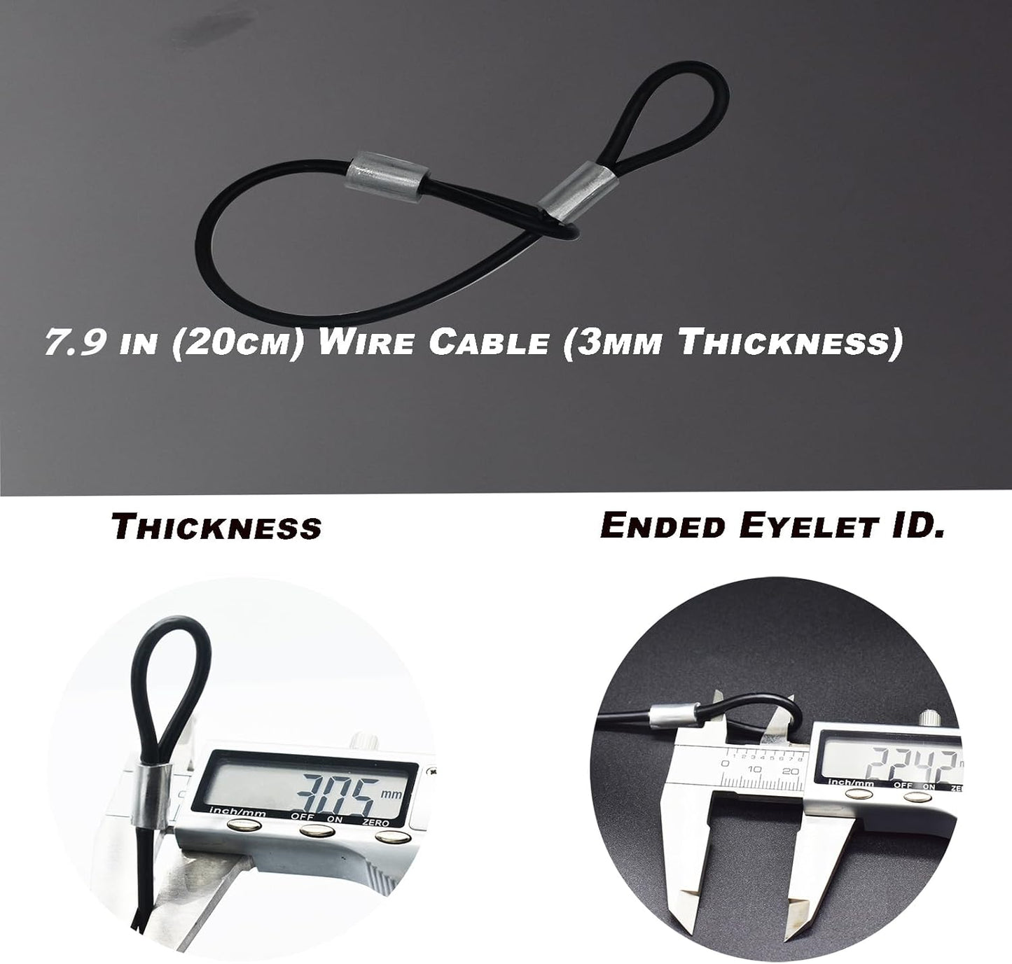 15 pcs 7.9 inch (20cm) 3mm Thickness Galvanized Steel Wire Cable with Loops Vinyl Cover Coated Short Rope Lanyard Lock Safety Tether Chains, Black