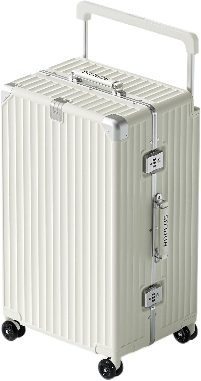 Aluminium Frame Checked-Luggage with Smooth Jelly Wheels, Hardside Zipperless Rolling Suitcase with TSA Lock (Pure White, 28-Inch)