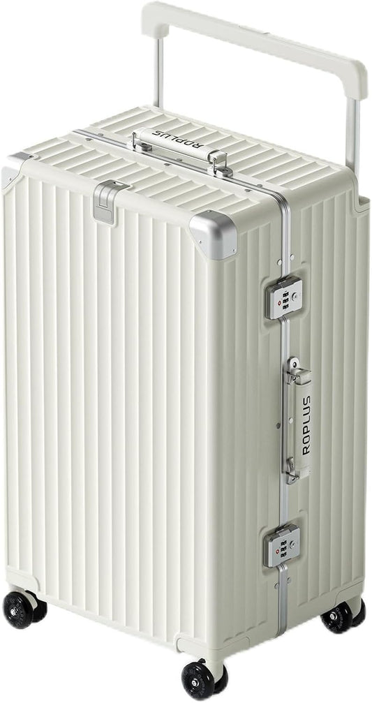 Aluminium Frame Checked-Luggage with Smooth Jelly Wheels, Hardside Zipperless Rolling Suitcase with TSA Lock (Pure White, 28-Inch)