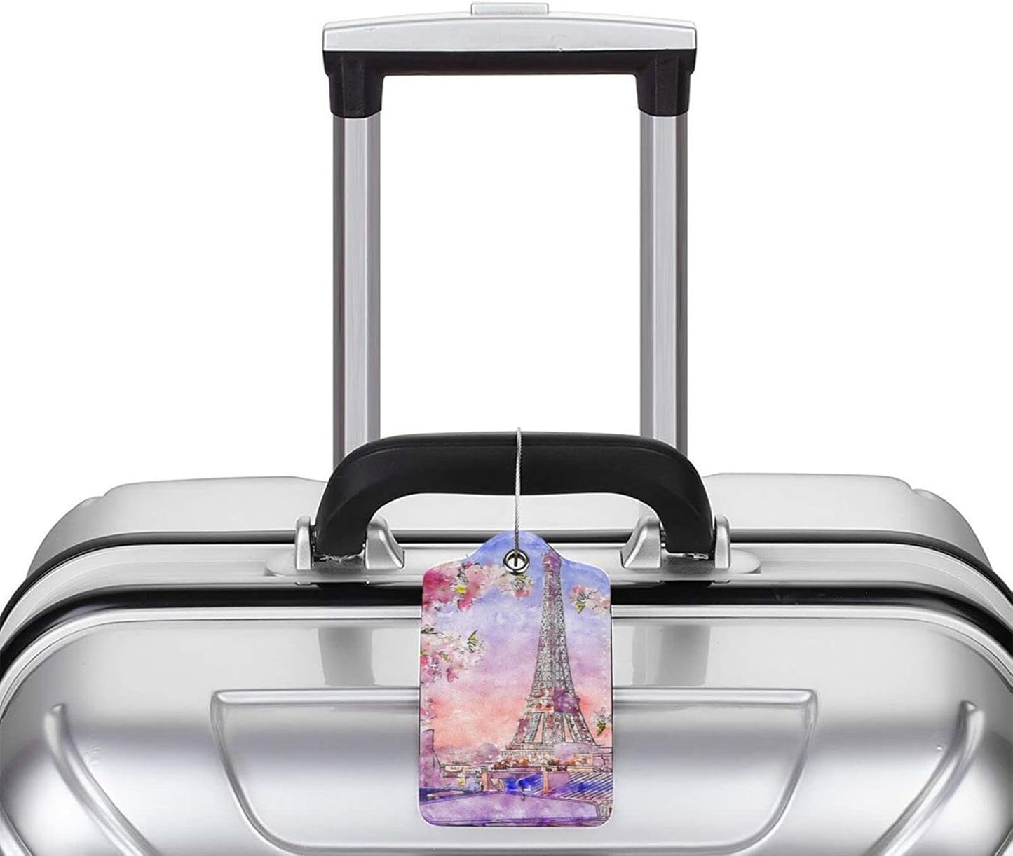 2PC Eiffel Tower Luggage Tags for Travel, Paris Spring Romantic Cherry Blossoms Suitcase Tag Privacy Name ID Card Quick to Find Out Travel Bag Labels for Couple Honeymoon Wedding