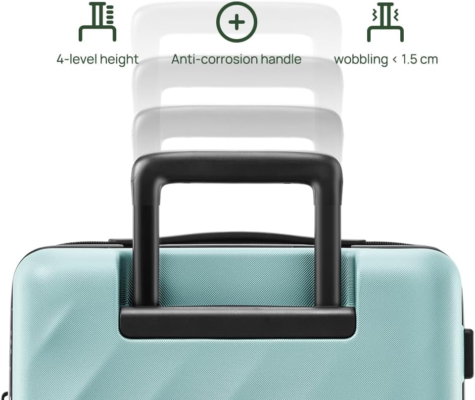 NINETYGO Trunk Luggage 22 Inch, Small Checked Luggage with Double Spinner Wheels, Anti-Burst Zipper, Hard Case PC Suitcase, Lightweight Travel Luggage, TSA Approved (Crystal Green, Hudson)