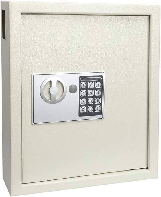 KYODOLED Electronic 40 Key Cabinet Wall Mount,Digital Key Safe Lock Box,Large Security Lockbox for House Key,Heavy Duty Combination Lock Storage,14.37'' X 11.8'' X3.93''(White,40 Keys)