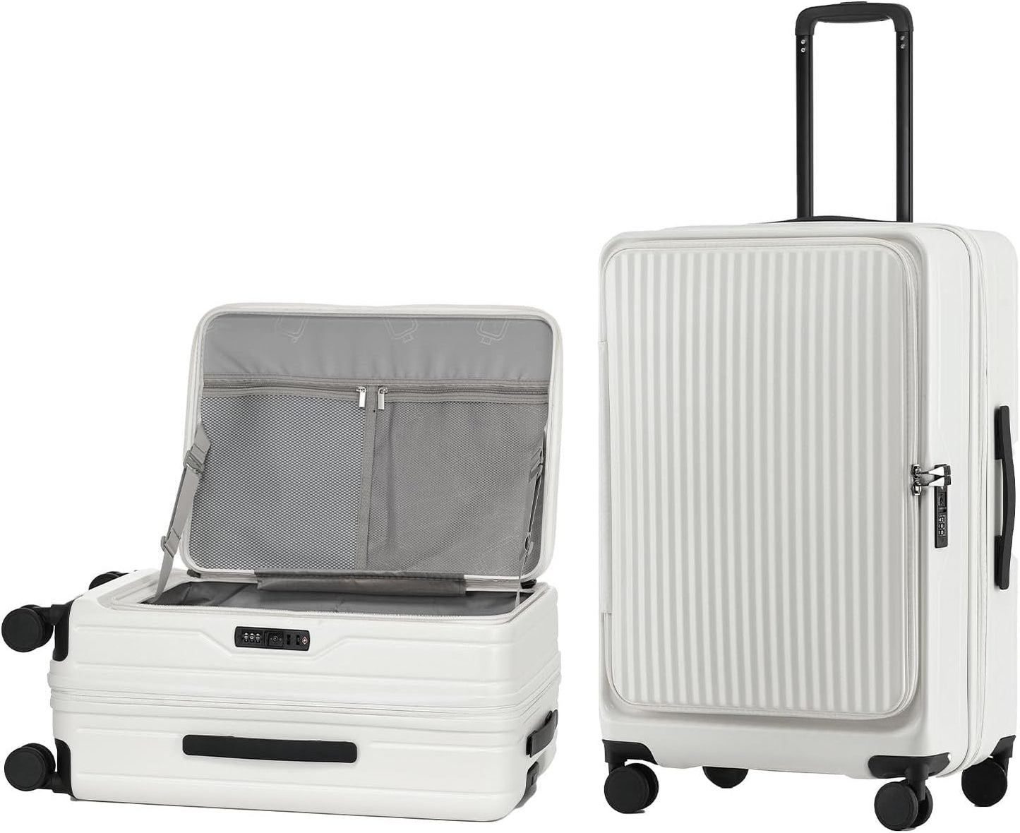 26 Inch Top Opening Checked Travel Luggage Expandable with Spinner Wheels,All PC Hard Shell Hardside Lightweight Medium Suitcase with TSA Approved Cup Holder for Business Trips Woman Men,White
