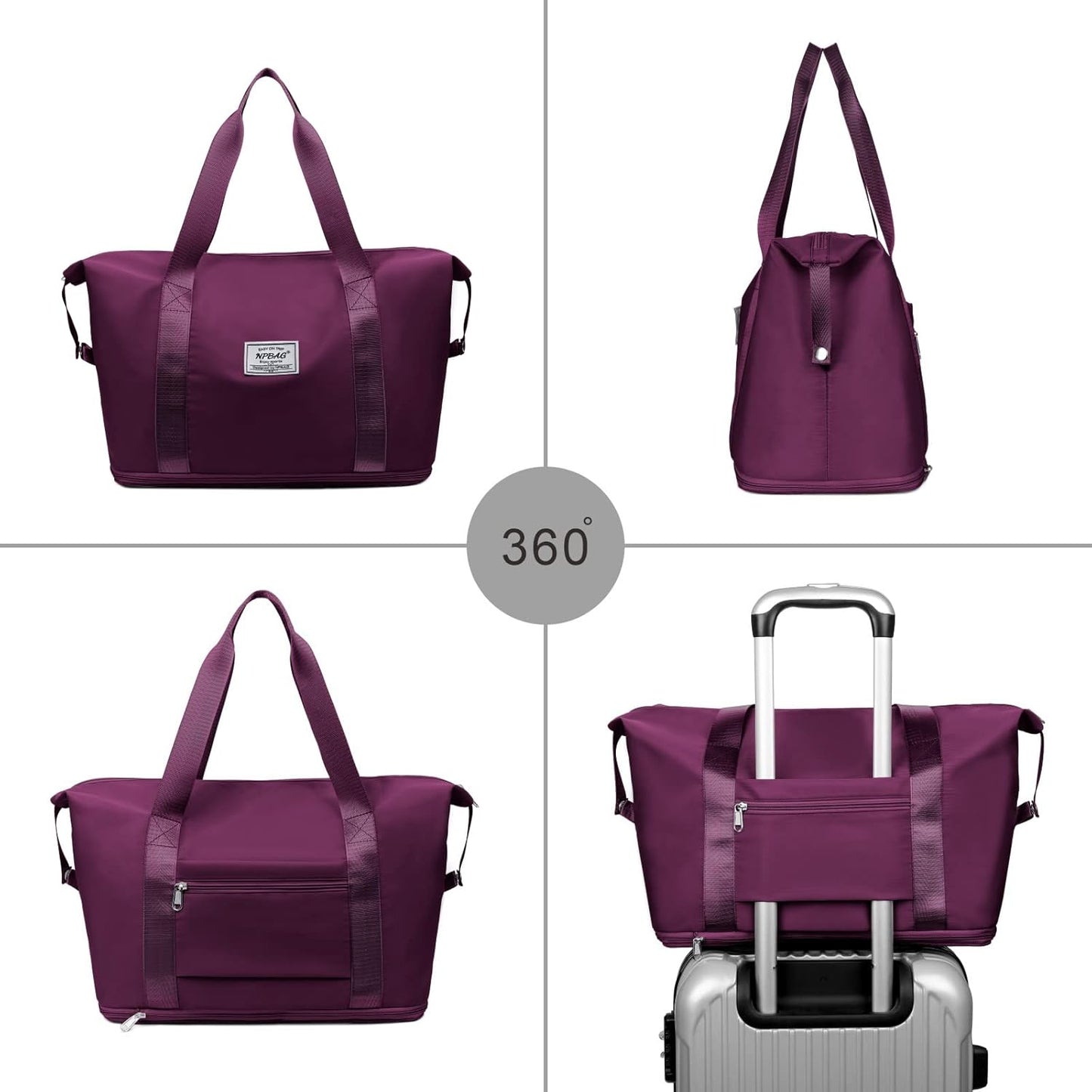 NPBAG Women Travel Duffel, Multi Functional Large Expandable Weekender Carry-on Tote, Gym Workout Overnight Bag, Mommy Hospital Bag for Labor and Delivery