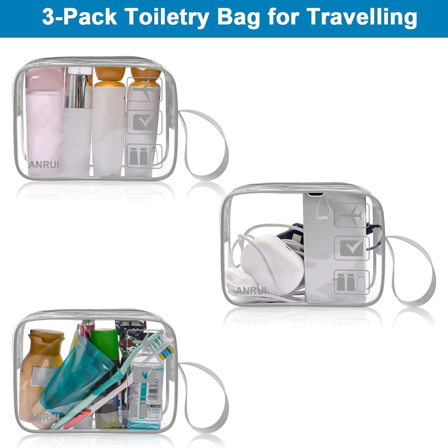 ANRUI Makeup Bags Clear Cosmetic Bag for Women Small Makeup Pouch for Girls/Kids Travel Toiletries Organizer Bags Waterproof Travel Liquids Storage Bags