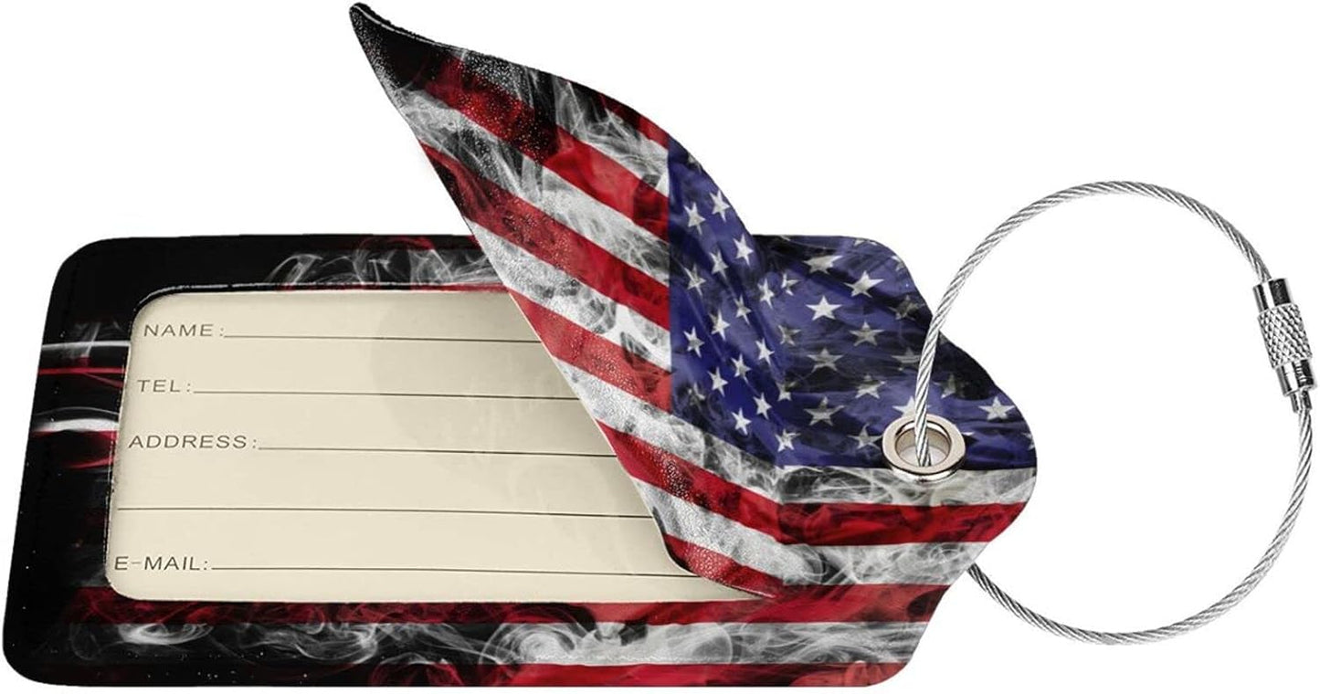 2 Pack American Flag Luggage Tags for Suitcases, Cool Leather Luggage Tag for Travel, Bag Tag Privacy Name ID Card Bag Labels for Friends Adults Kids Tourists