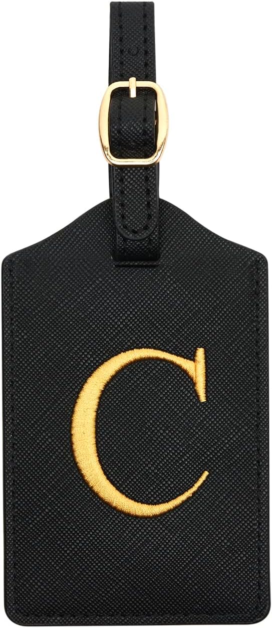 Luggage Tag PU Leather for Suitcase Baggage Handbag Travel Bag Label Suitcase Tag Label Tag w. Name Card & Privacy Cover (C)