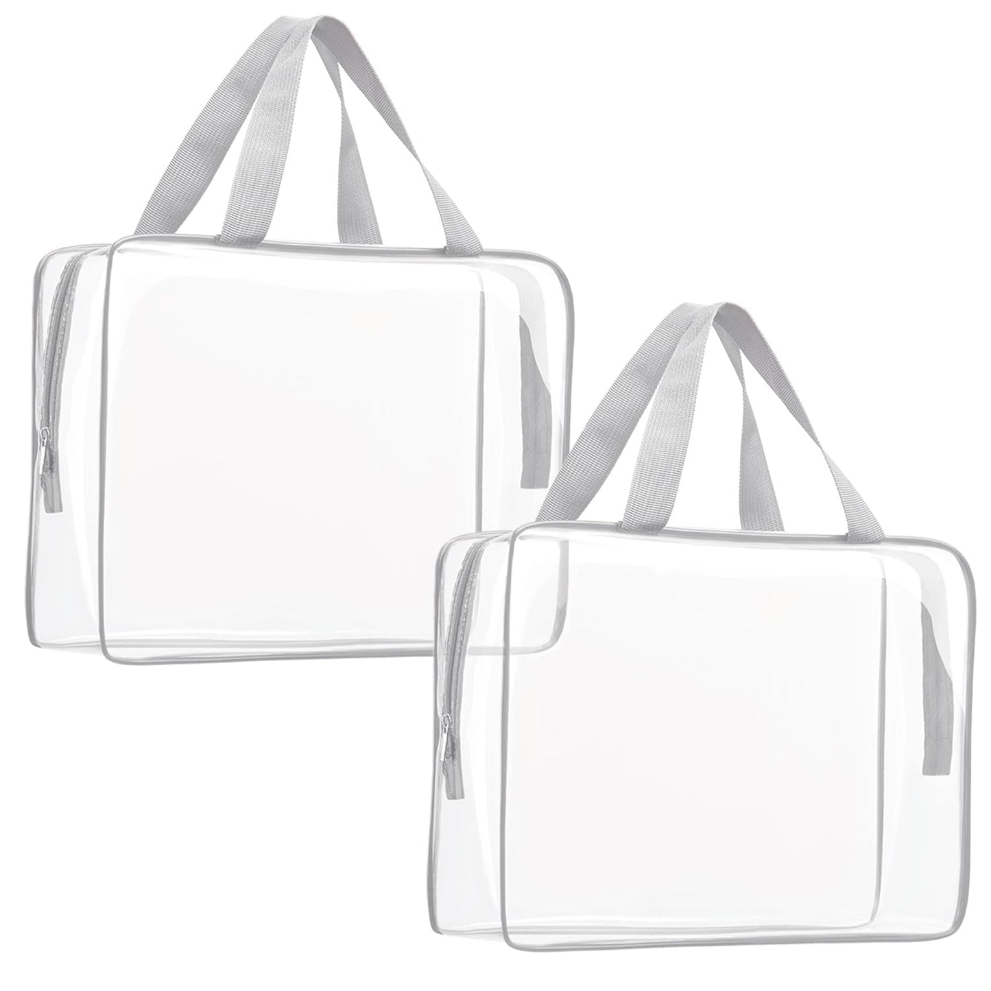 2Pcs Crystal Clear PVC Travel Toiletry Bag Kit for Women Men, Waterproof Vinyl Packing Organizer Storage Bags with Zipper Handle Straps, Cosmetic Pouch Carry on Airport Airline Compliant Bag Handbag