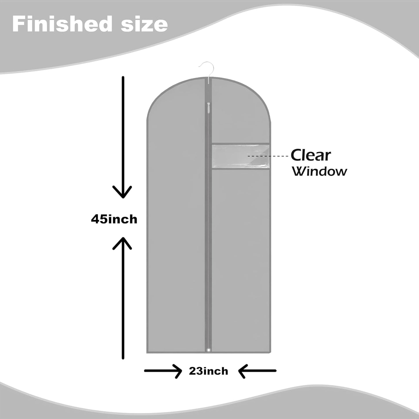 Garment Bags for Hanging Clothes, 45'' Suit Bag Cover for Storage and Travel, Dress Bags for Gowns Long (Grey)