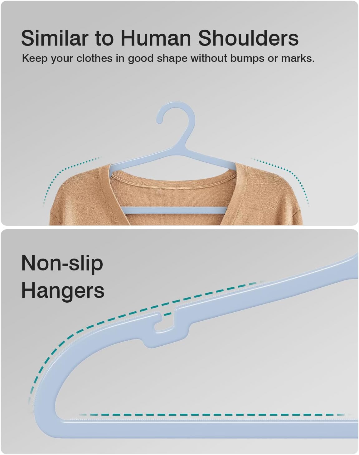 80 Pack Clothes Hangers, Non Slip Plastic Coat Hangers, Space Saving, Heavy Duty, Hanging Dry Wet Clothes, 16.4" x 8.3", Light Blue, UAPY0580L