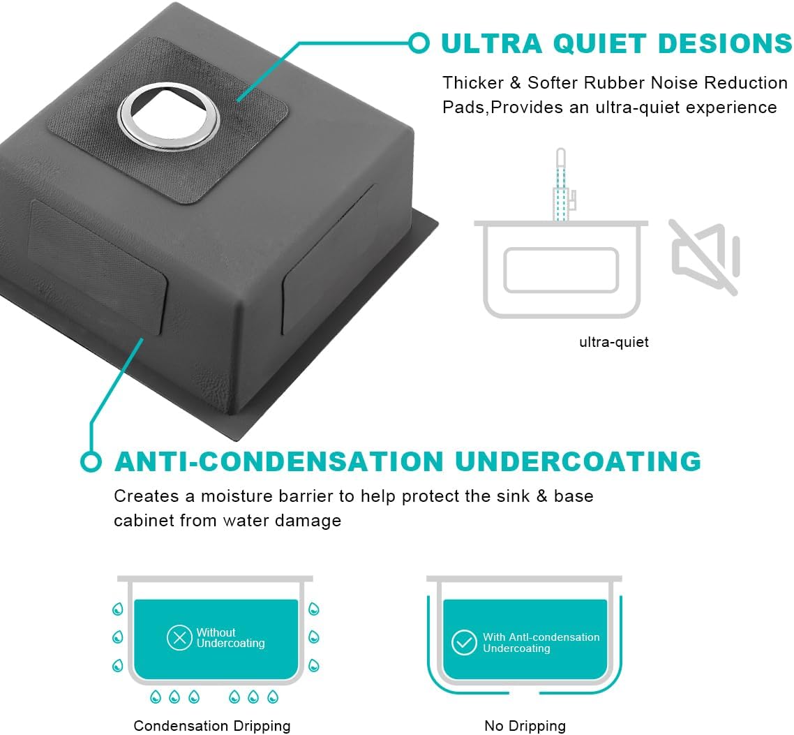 18 Inch Undermount Kitchen Sink Brushed, 18 Gauge T-304 Stainless Steel Handmade Single Bowl Kitchen Bar/Prep Sink Undermount, 18"x18"x9"