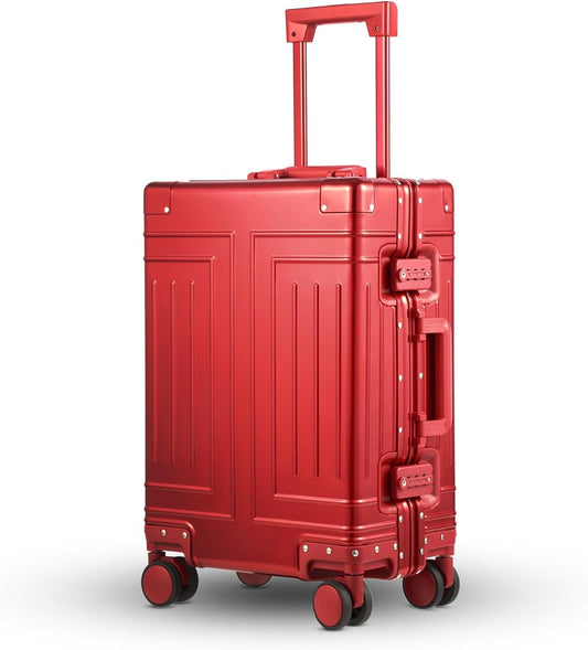 All Aluminum Carry On Luggage，Cut from Whole Aluminum Sheet，22x14x9 Airline Approved ，（3rd Generation，Premium All metal zipperless suitcase ） (red, 20inch)