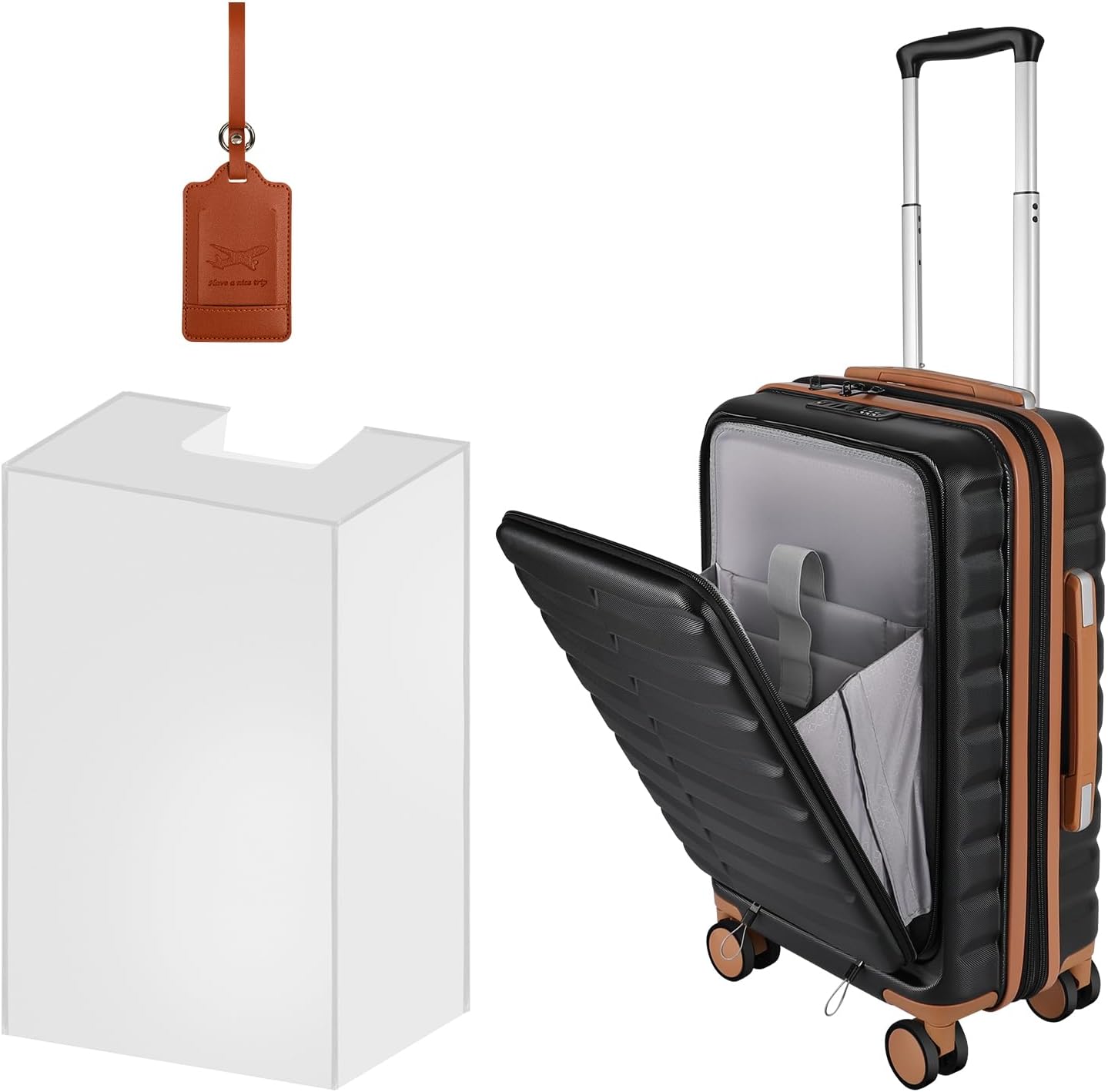 22×14×9 Airline Approved Carry On Expandable Luggage with Front Open Pocket, Spinner Wheels, ABS+PC Hardshell Small 20inch Suitcase with Protective Cover and Luggage Tag, Black