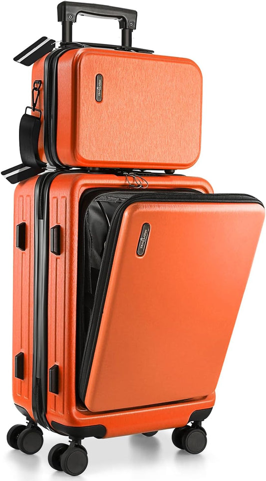 22 Inch Carry On Luggage 22x14x9 Airline Approved, Carry On Suitcase with Wheels, Hard-shell Carry-on Luggage, Durable Luggage Carry-On, Orange Small Suitcase with Cosmetic CaseBag
