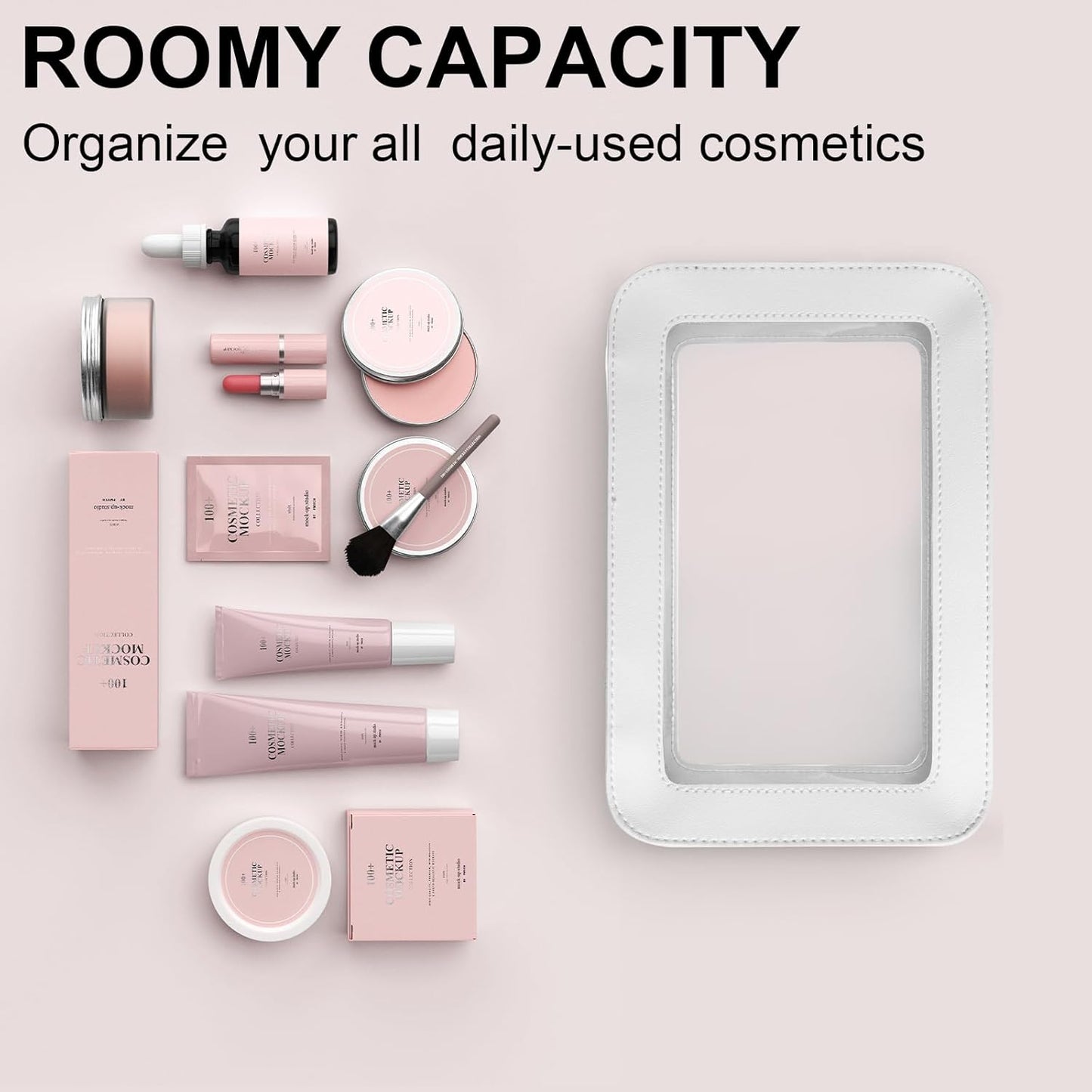 LETGO Clear Makeup Bags, TSA Approved Toiletry Bag with Zipper, Transaparent Makeup Organizer Fit Carry-on Travel Essentials,Clear Cosmetic Bags for Women Men (O-Beige)