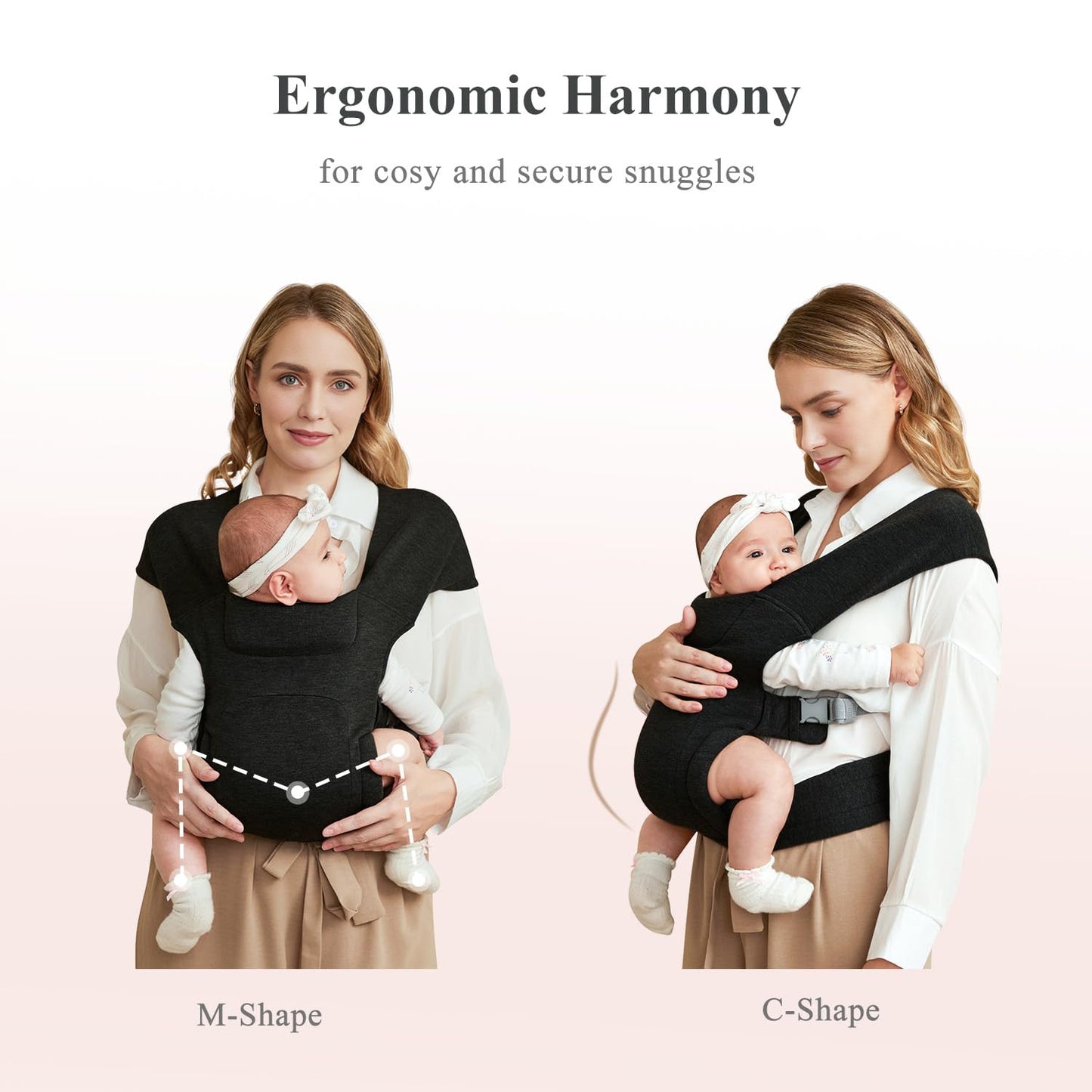 Newborn Carrier, Cozy Baby Carrier, Ergonomic Cross-Back Wrap, Hands-Free with Supportive Comfort, Black