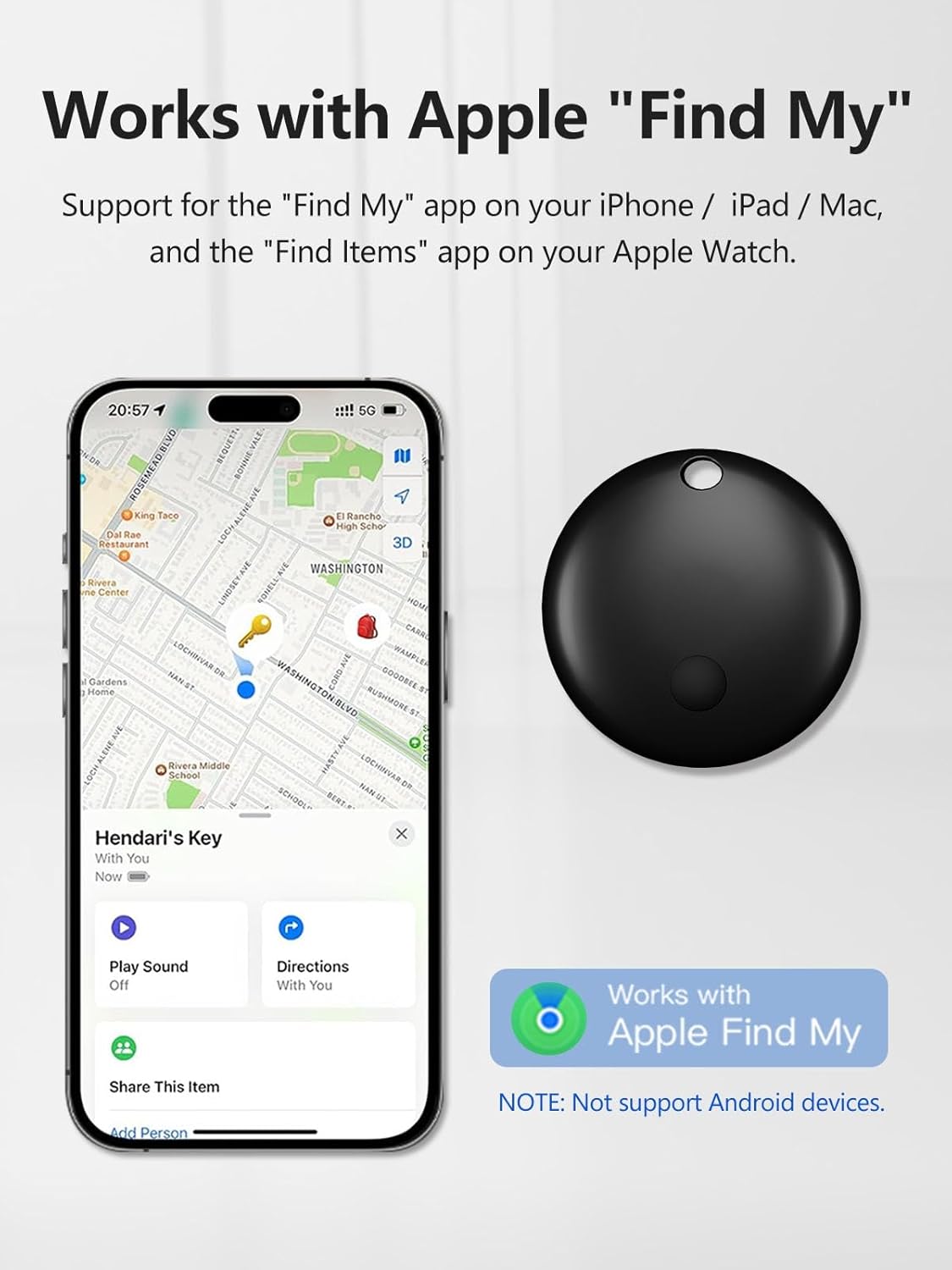 Tracker Tags, Item Finder Work with Apple Find My (iOS Only), Tracking Device Locator Smart Tag for Luggage, Keys, Wallet, Bike, Pets, Bags (Black & White, 2 Pack)