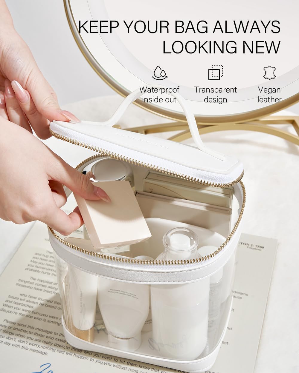 ROWNYEON Clear Makeup Case Toiletry Bag Multipurpose Travel Makeup Train Case Portable Cosmetic Organizer Transparent Storage Bag