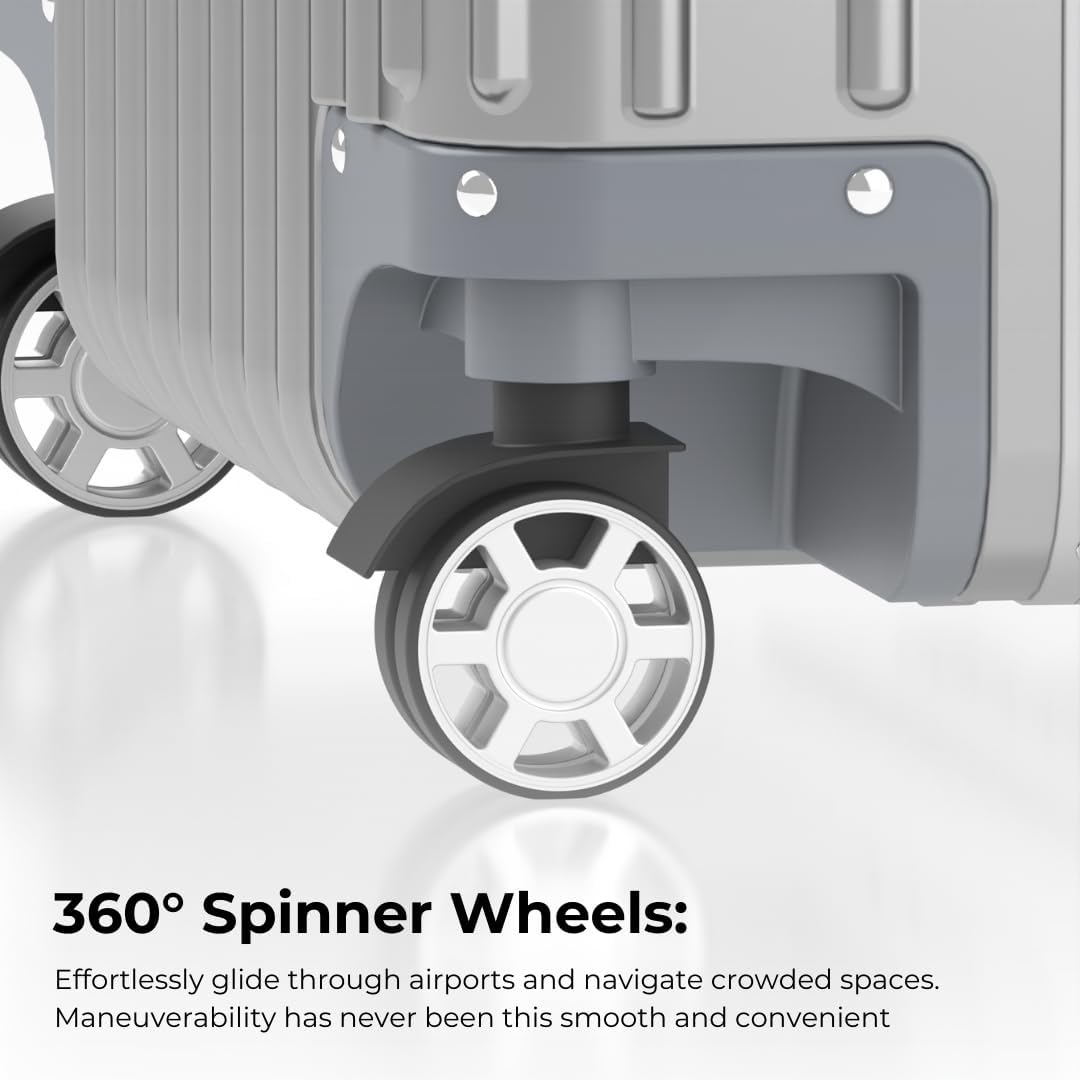 KARGO 20 Inch Carry-On Luggage - Polycarbonate Hard Shell Suitcase with Aluminum Corners, Smooth-Rolling Wheels, Leather Handle, Aluminum Frame Luggage, Zipperless TSA Lock (Silver, 20 Inch Carry-On)