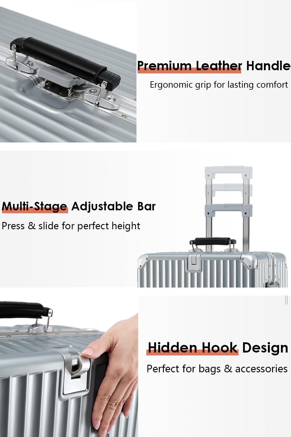 HotWay 26 Inch Hardside Checked Luggage with Leather Handle, PC Zipperless Suitcase with Spinner Wheels and TSA Locks, Lightweight Checked Luggage for Travel