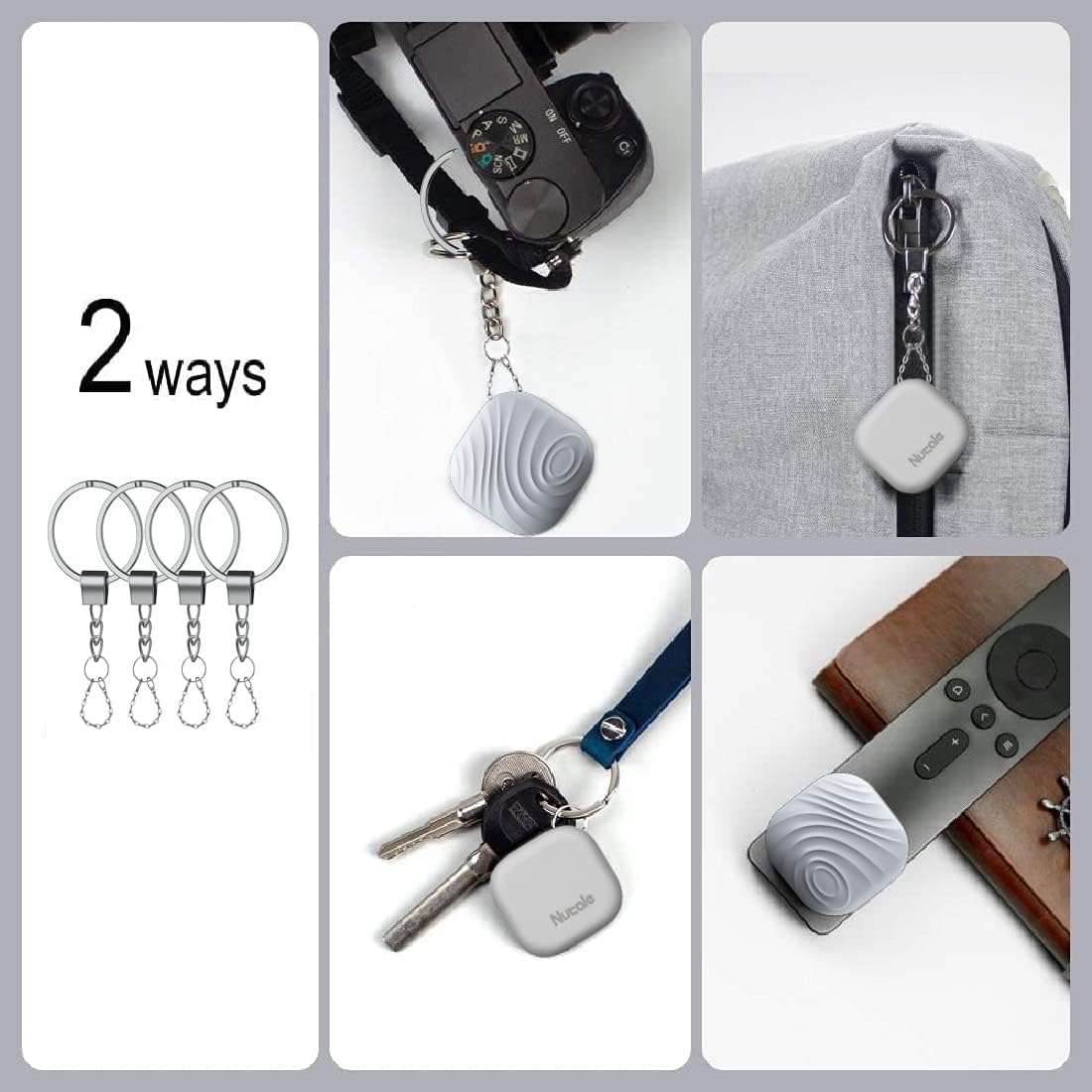 Key Finder, Bluetooth Tracker Item Locator with Key Chain for Keys Pet Wallets or Backpacks and Tablets, Batteries Include (Gray, 4 Pack)