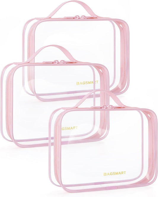 BAGSMART Clear Toiletry Bag, TSA Approved Travel Toiletry Bag Carry On Travel Accessories Bag Airport Airline Quart Size Bags water-resistant Makeup Bag for Women