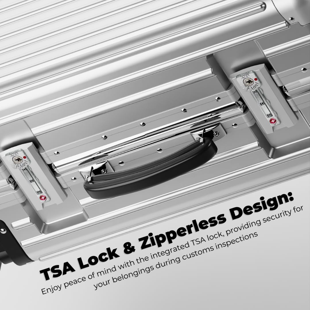 KARGO 20 Inch Carry-On Luggage - Polycarbonate Hard Shell Suitcase with Aluminum Corners, Smooth-Rolling Wheels, Leather Handle, Aluminum Frame Luggage, Zipperless TSA Lock (Silver, 20 Inch Carry-On)