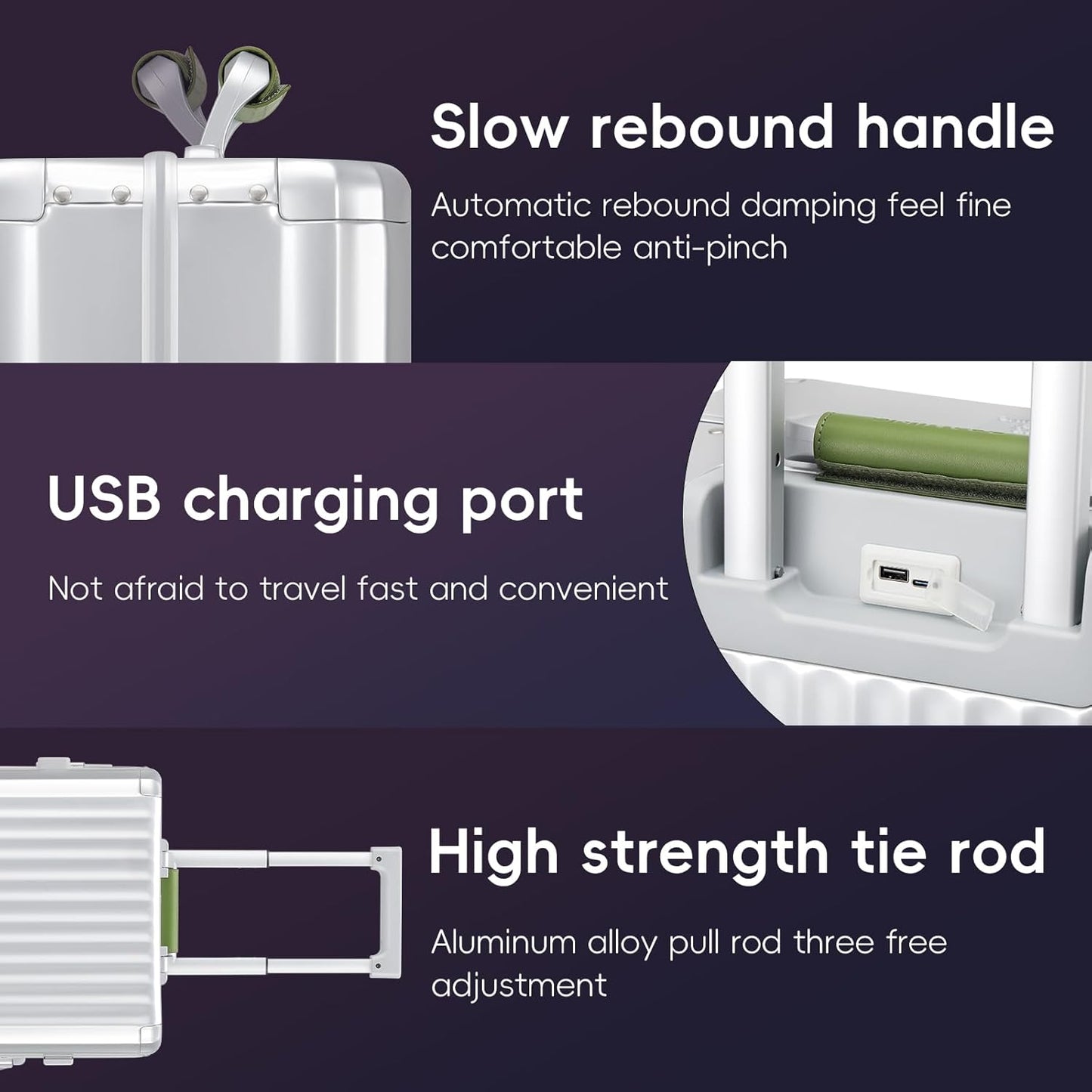 ROAMING 24 Inch Check Luggage Durable Aluminum Zipperless Luggage Airline Approved, Hardside Suitcase with TSA Lock USB Port and Spinner Wheels, Smart Organizational Pockets Maximize Packing Space