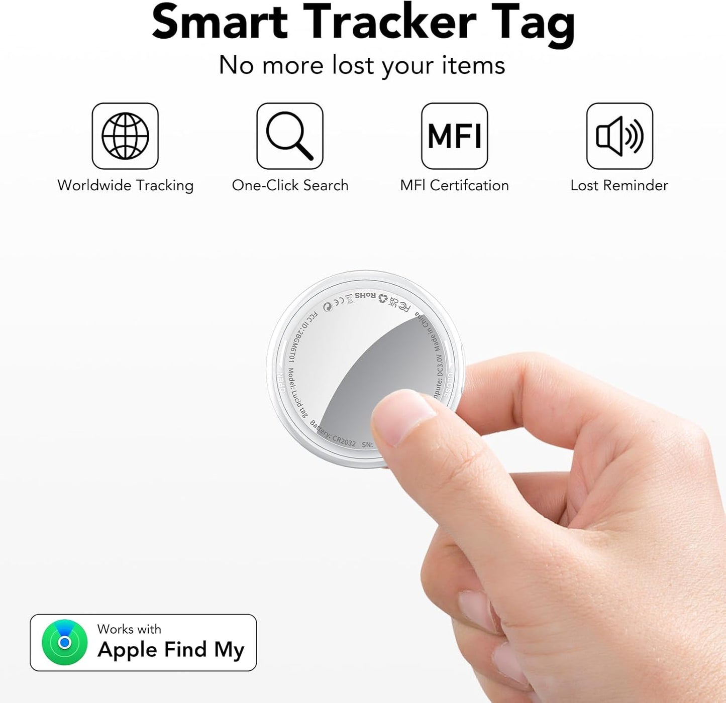 2025 New [Apple MFi Certified] (iOS Only) Air Tracker Tags-2 Pack, Bluetooth Tracker for Apple Find My, Replaceable Battery, Key Finder and Item Locator Smart Tag for Keys, Bags, Luggage, Pets, White